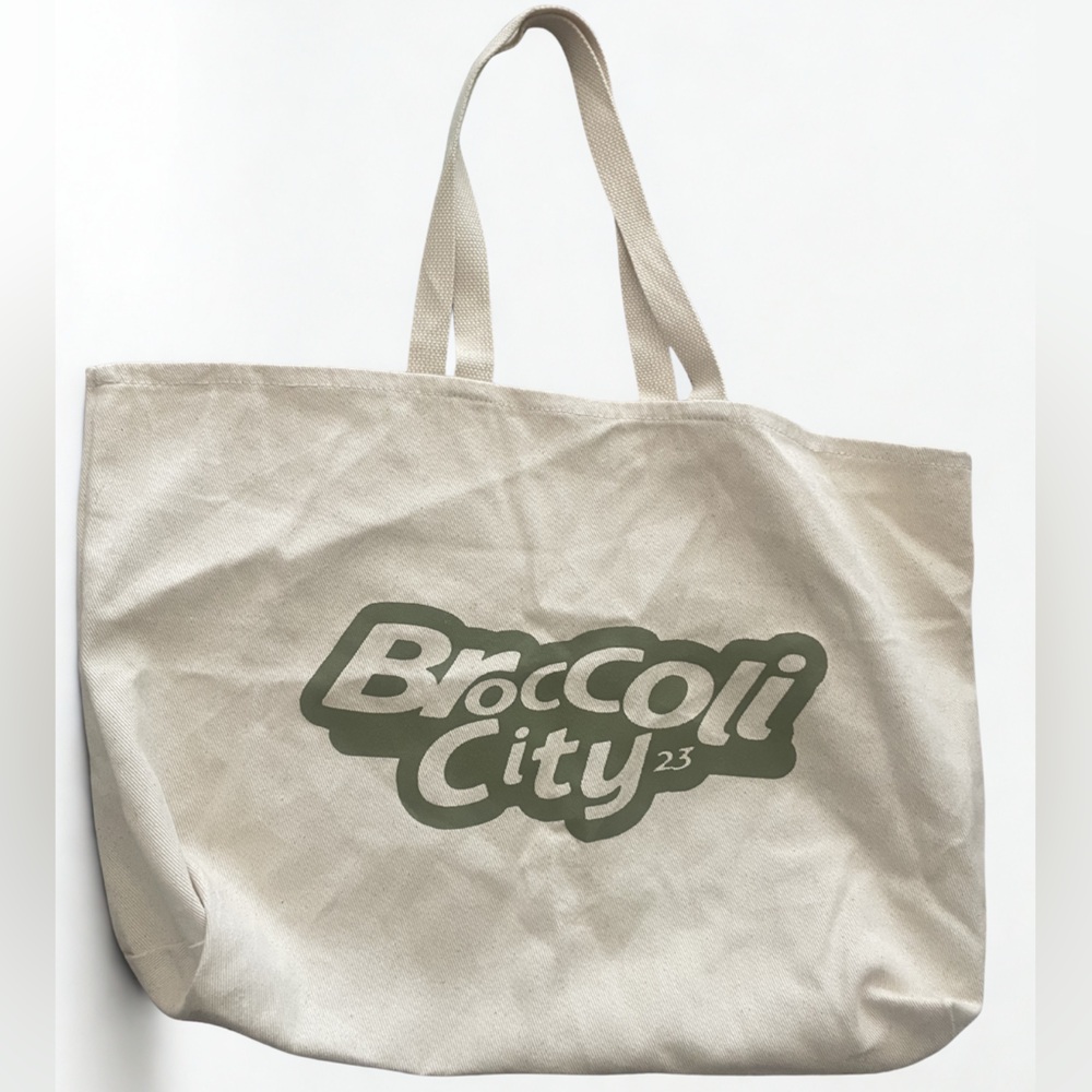 Broccoli City Canvas Tote Bag in Beige with Olive Logo